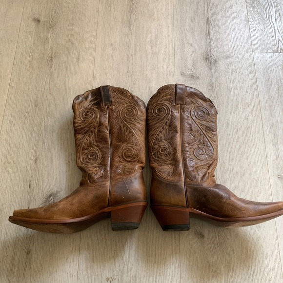 Justin Womens Distressed 10B Leather Western Cowboy Boots Snip Toe Swirl Stitch - Picture 8 of 15